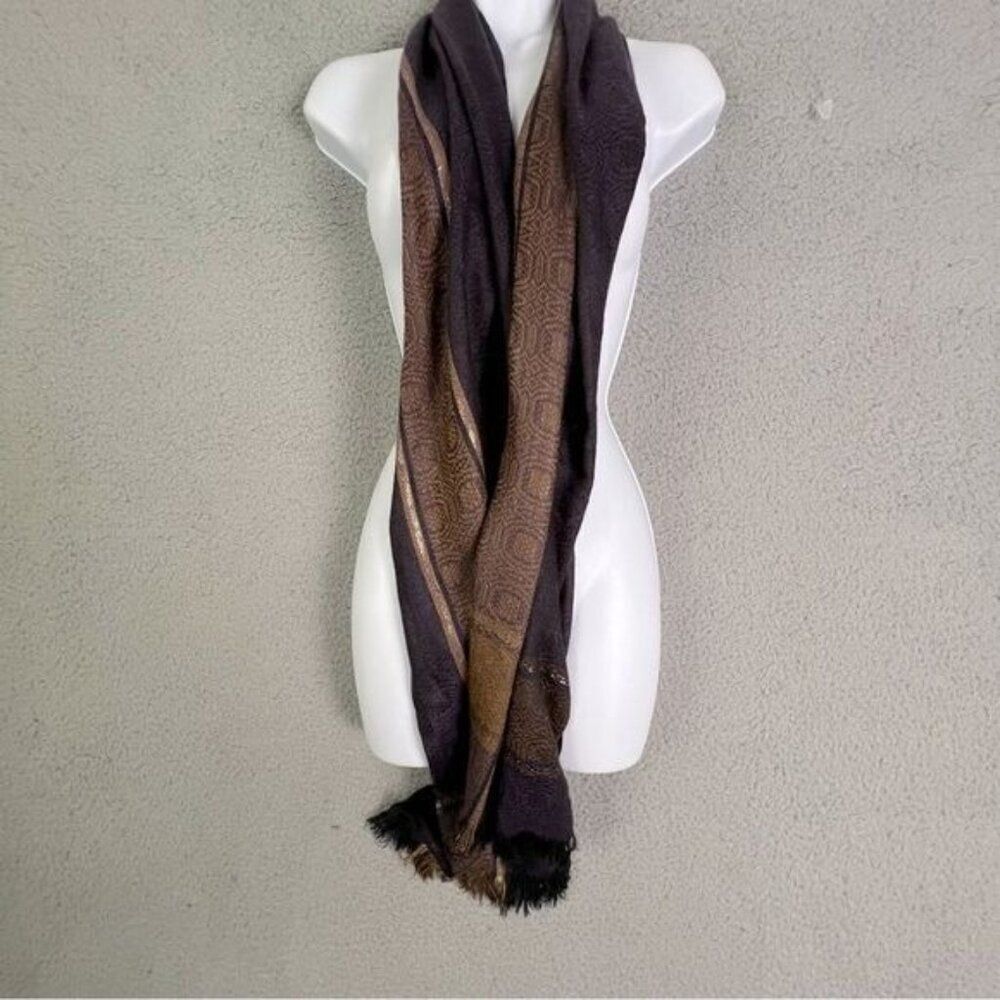 WOMENS LONG SCARF PURPLE BROWN GOLD